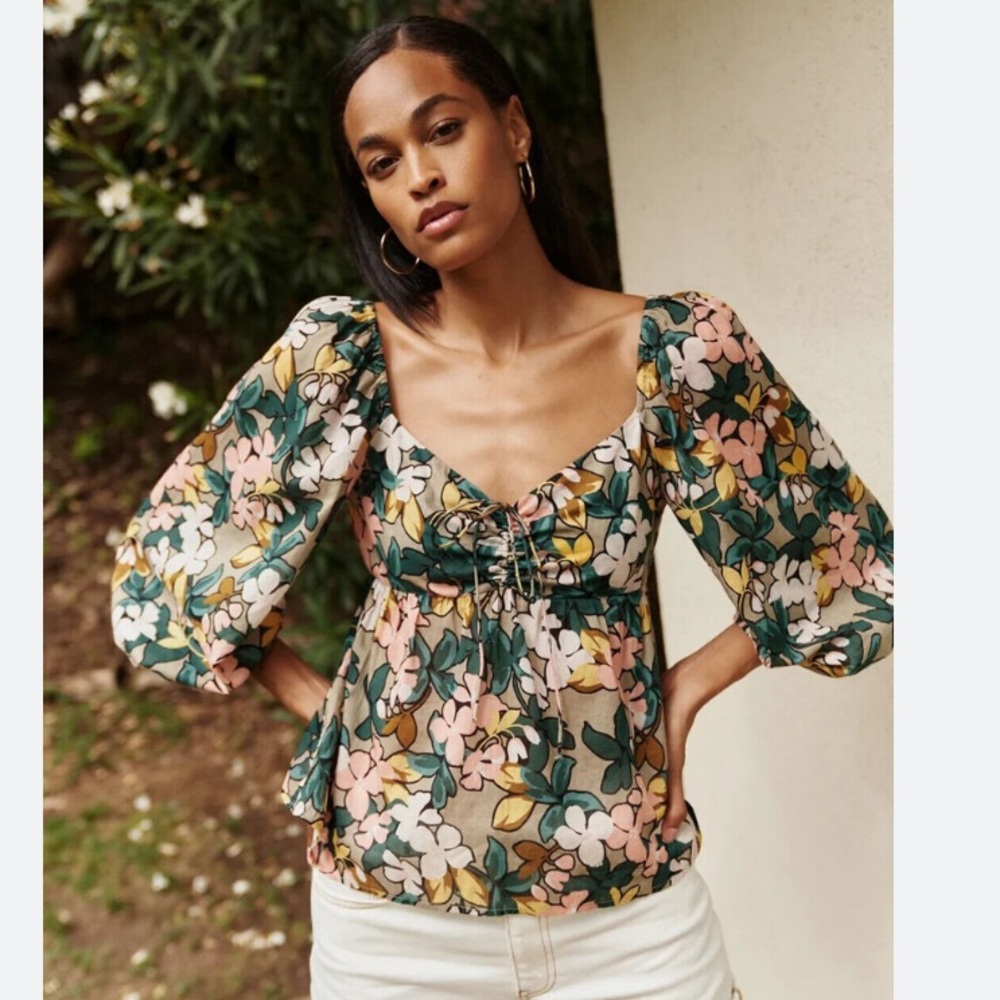 VELVET GRAHAM & SPENCER Stass Floral Cotton Voile Puff Sleeve Blouse, Size XS